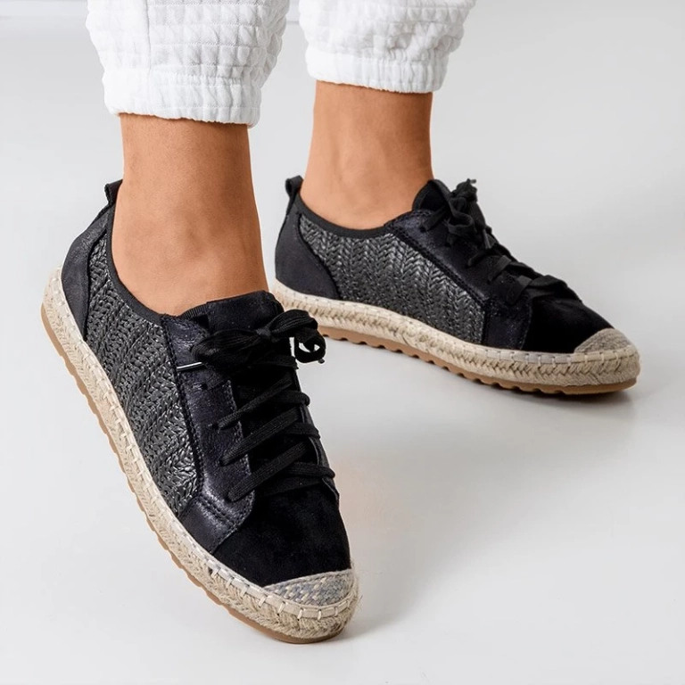 OUTLET Black women's tennis shoes a'la espadrilles Fesmav - Footwear