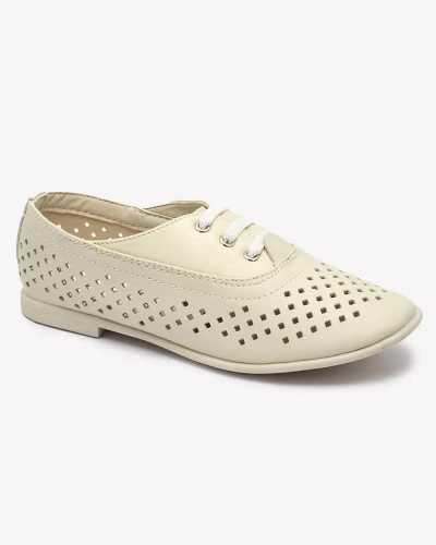 Beige children's openwork moccasins Janno- Footwear
