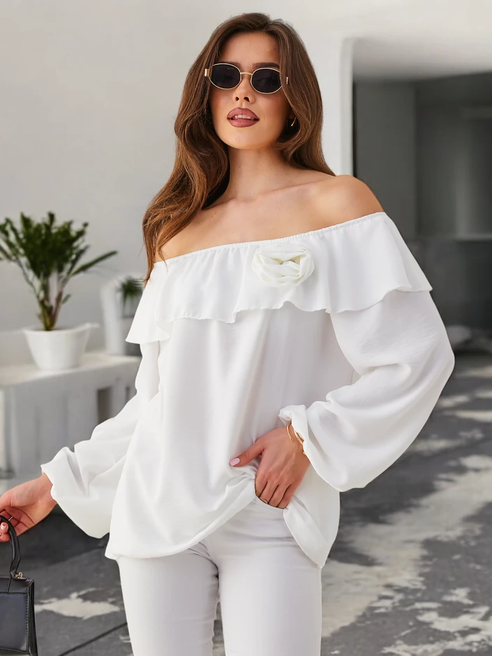 Royalfashion sieviešu blūze a'la spāņu ar volāniem un ziedu