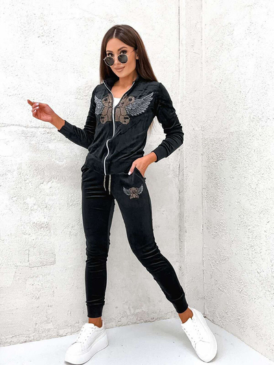 Royalfashion Black women's sweatshirt set with zircons