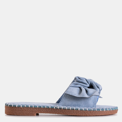 Blue women's slippers with a bow Bonehas - Footwear
