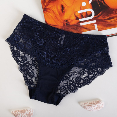 Темно-синие женские трусы с кружевом PLUS SIZE