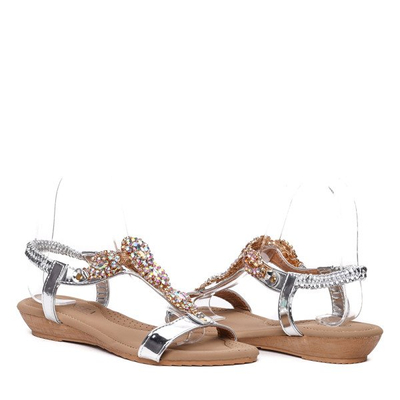 Srebrne sandały z kryształkami- Obuwie