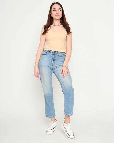 Beige women's T-shirt with shoulder straps PLUS SIZE - Clothing