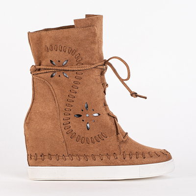 Brown sneakers with an indoor wedge Cinta - Footwear