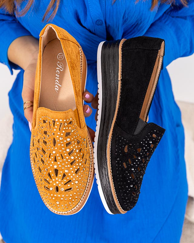 OUTLET Brown women's half shoes with zircons Lamsiou - Footwear