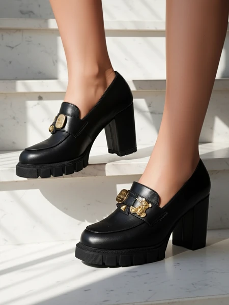 Women's Athens Heeled Sandals in Black Eco-Leather