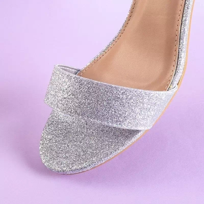 OUTLET Silver women's brocade sandals on a low post Brossina - Footwear