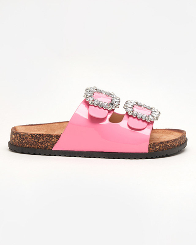 OUTLET Pink women's flip-flops with decorated buckles Olimika - Footwear