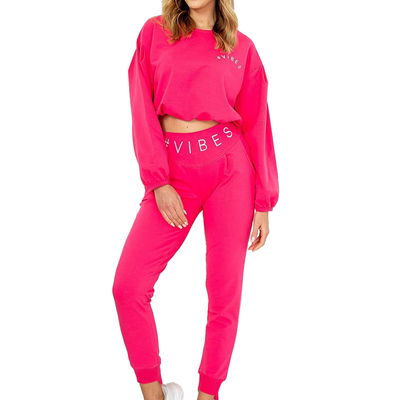 Fuchsia women's sports tracksuit set with a crop top sweatshirt - Clothing