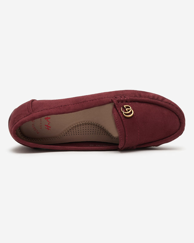 Maroon women's moccasins on low covered heel Lemira - Footwear
