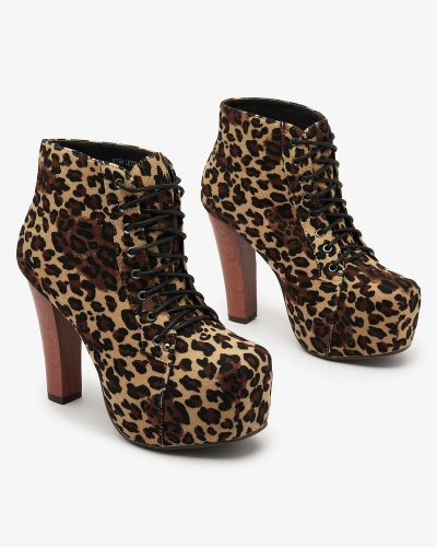 Royalfashion Beige women's high stiletto boots in leopard print Seficone