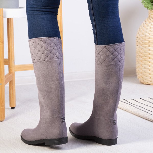 Gray long wellies with flat heels Rosemery - Shoes 1