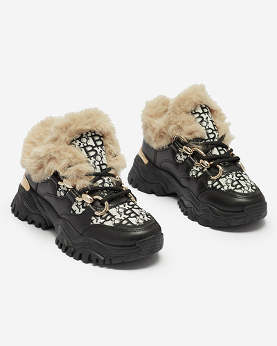 Women's sports shoes with fur in black Reyma- Footwear