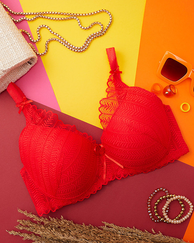 Красный женский кружевной бюстгальтер