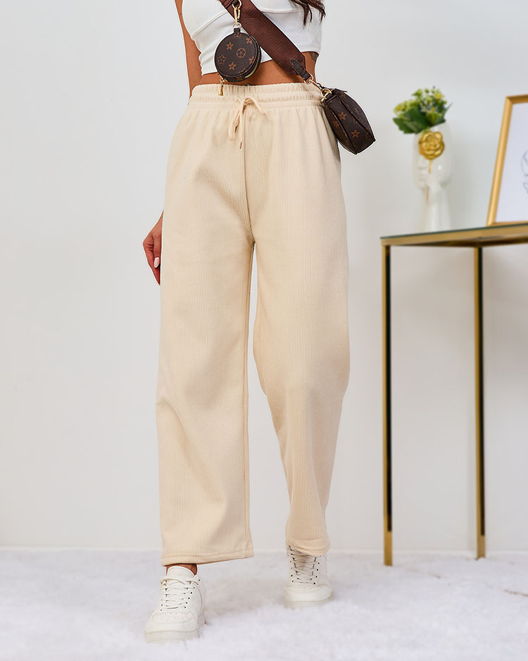 Royalfashion Утепленные кремовые вельветовые женские брюки