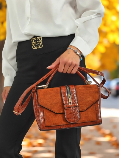 Hera Marrone women's handbag brown eco-leather suede shoulder retro