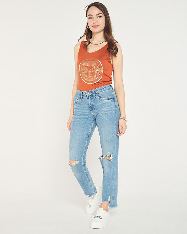 Ladies' top with golden camel print - Clothing