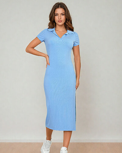 Royalfashion Women's midi dress with collar