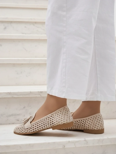 Beige Royalfashion Primavera Aelia fabric moccasins with almond toe