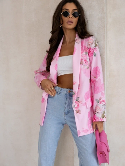 Royalfashion Women's blazer without closure with rose flowers