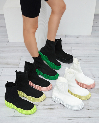 White and pink women's flat-heeled boots Seritis - Footwear
