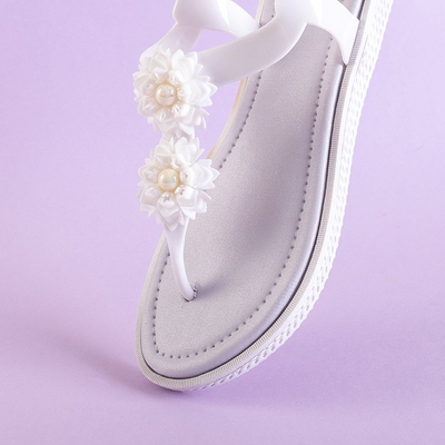 Women's white sandals a'la with Dosana flowers - Footwear