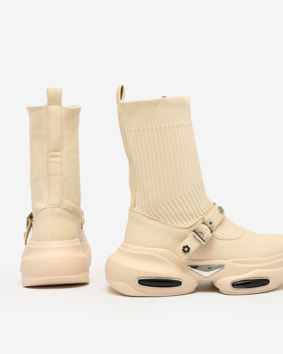 Royalfashion Sieviešu sporta zābaki ar a'la zeķes virsmu bēšā krāsā Folden