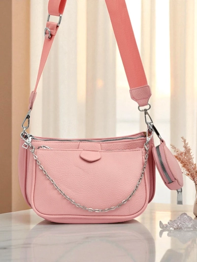 Amara Rosa Women's Handbag – Pink Eco-Leather Crossbody Bag with Chain