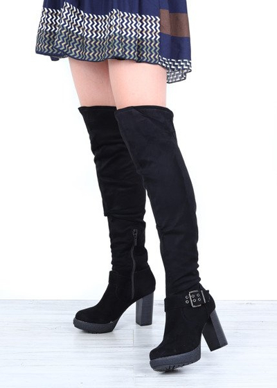 Czarne kozaki na grubym słupku Zoie - Obuwie