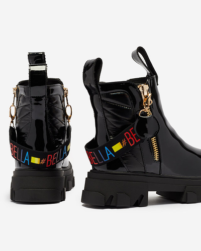 Black lacquered women's boots Osallu- Obuwie
