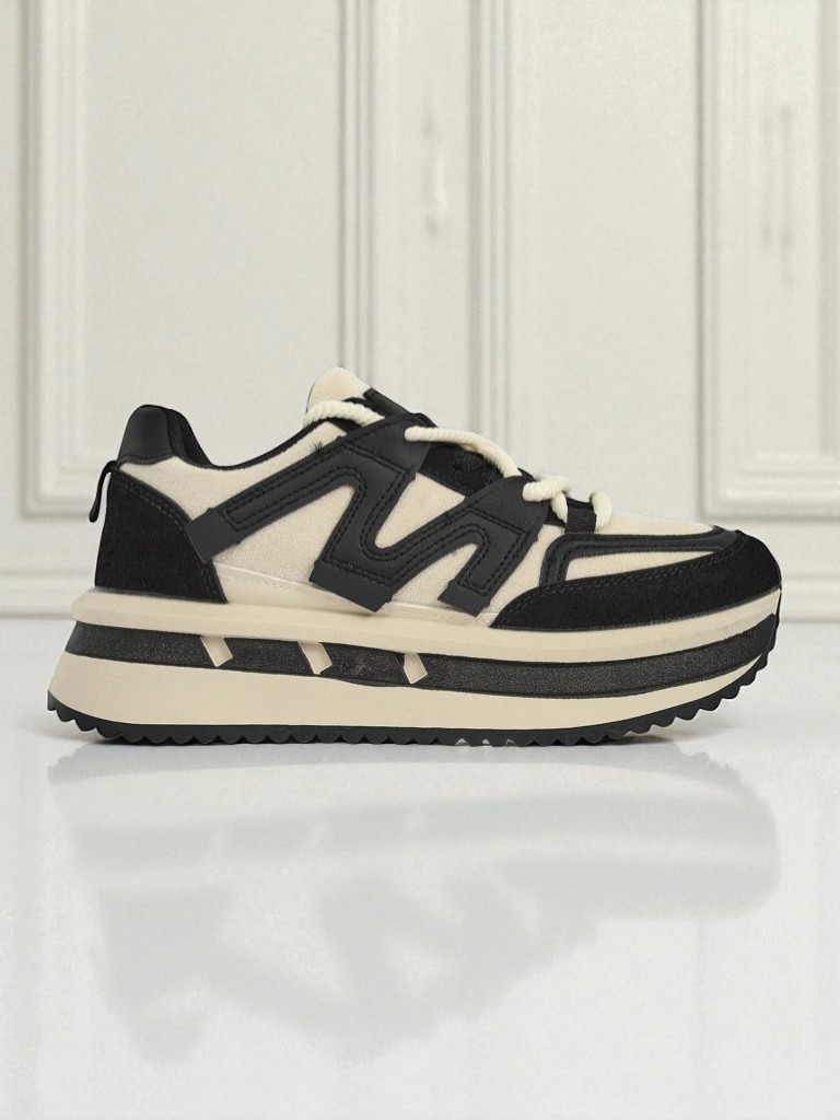 Selene Nero-damesplatformsneakers van swart ekologiese leer