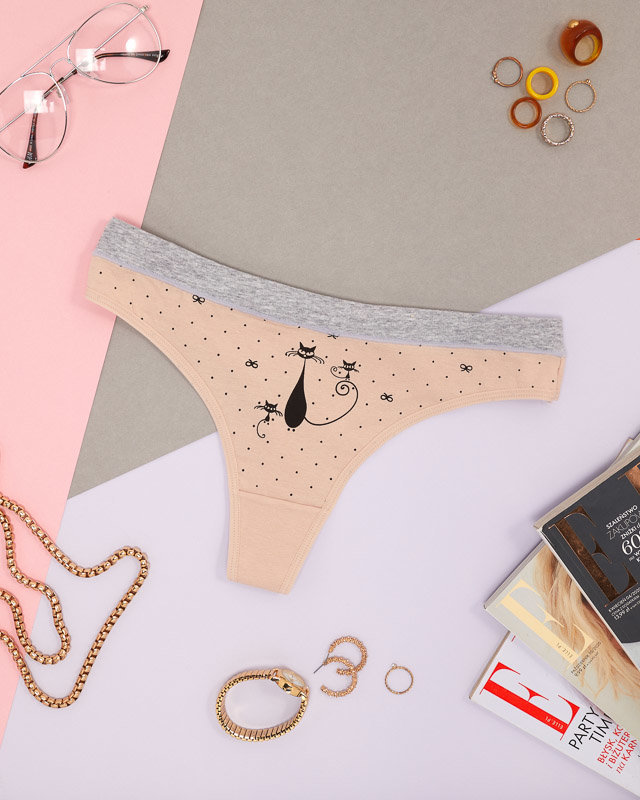 Beige women's thongs with print - Underwear