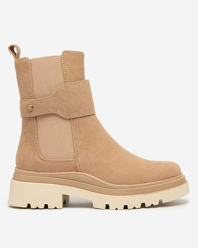 Royalfashion Beige women's boots with decorative strap Doasa
