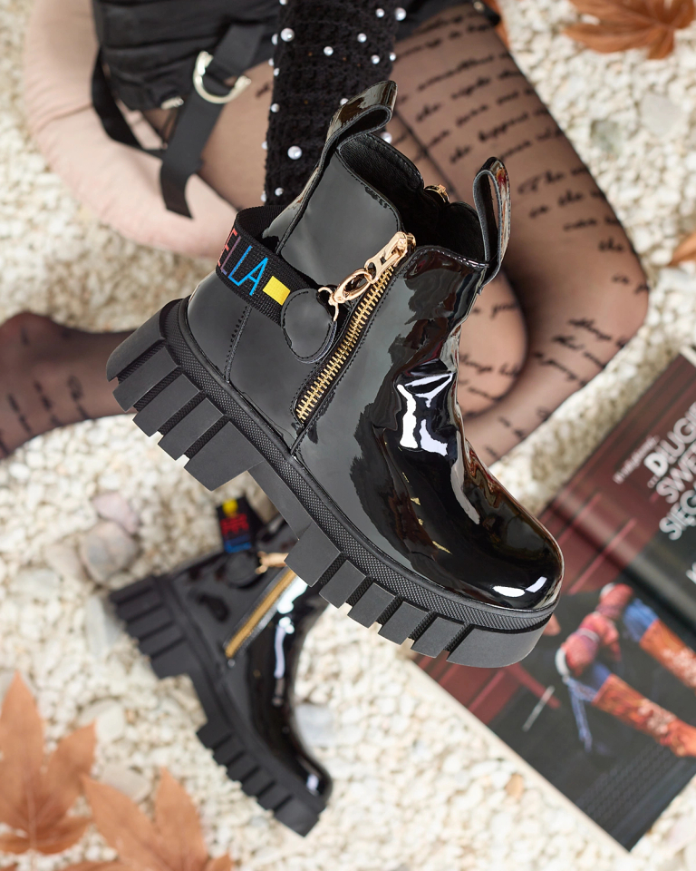 Royalfashion Women's black patent leather boots Poirop