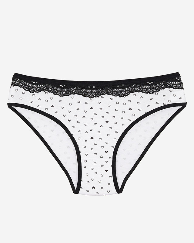 White cotton women's panties with hearts pattern - Underwear