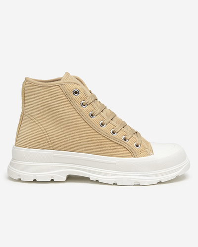 Beige women's high ribbed sneakers Somali - Footwear