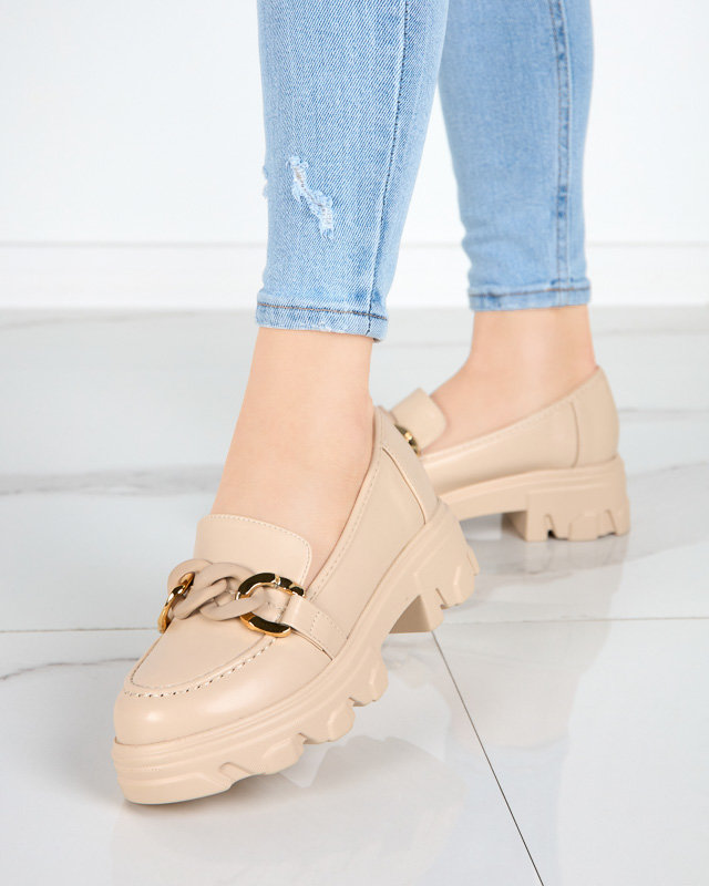 Бежевые женские лоферы на массивной подошве с декором Simero