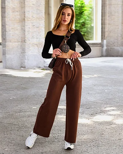 Royalfashion Women's wide ribbed pants