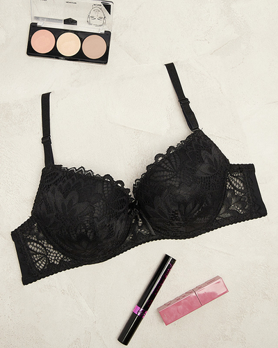 Женский бюстгальтер с накладками черного цвета - Нижнее белье