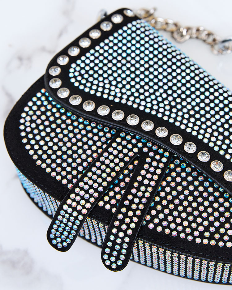 Royalfashion Black women's handbag with pearl zircons