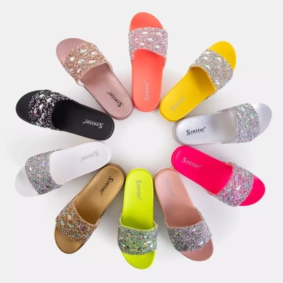 OUTLET Yellow women's platform slippers with cubic zirconia Sailor - Footwear