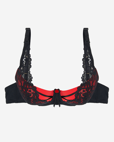 Red women's bra with black lace - Underwear
