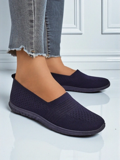 Lyra Navy Blue Women's Moccasins Breathable Fabric Flat Sole