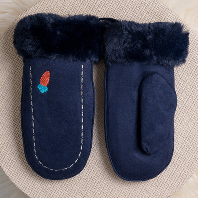 Navy blue children's gloves on a string and with one finger - Gloves