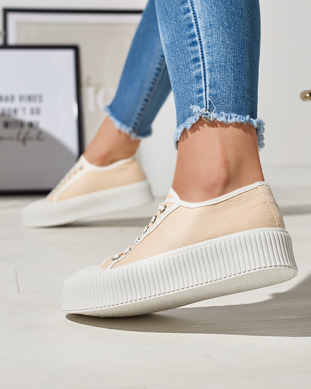 Beige women's sneakers on a solid sole Ozerika - Footwear