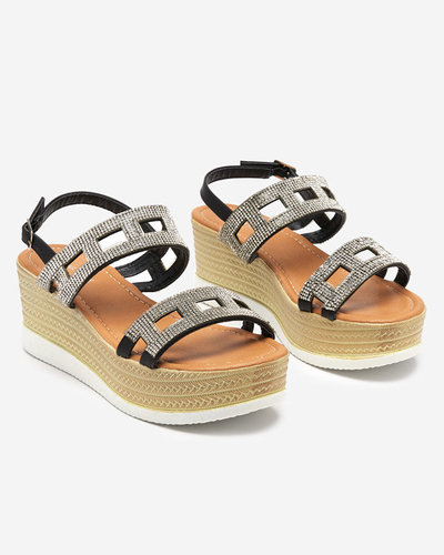 OUTLET Black women's sandals with cubic zirconia Masewi - Footwear