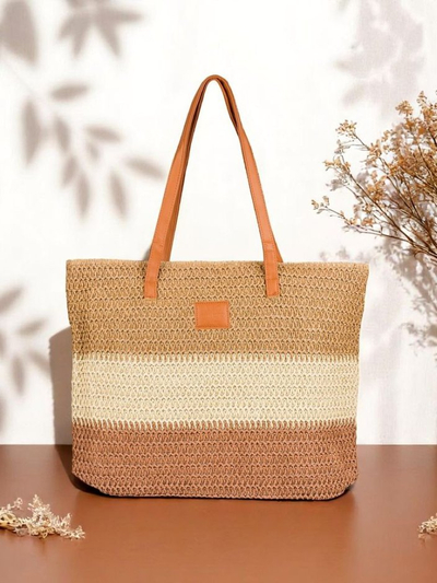 Royal Fashion Large Women's Straw Bag with Bold Stripes