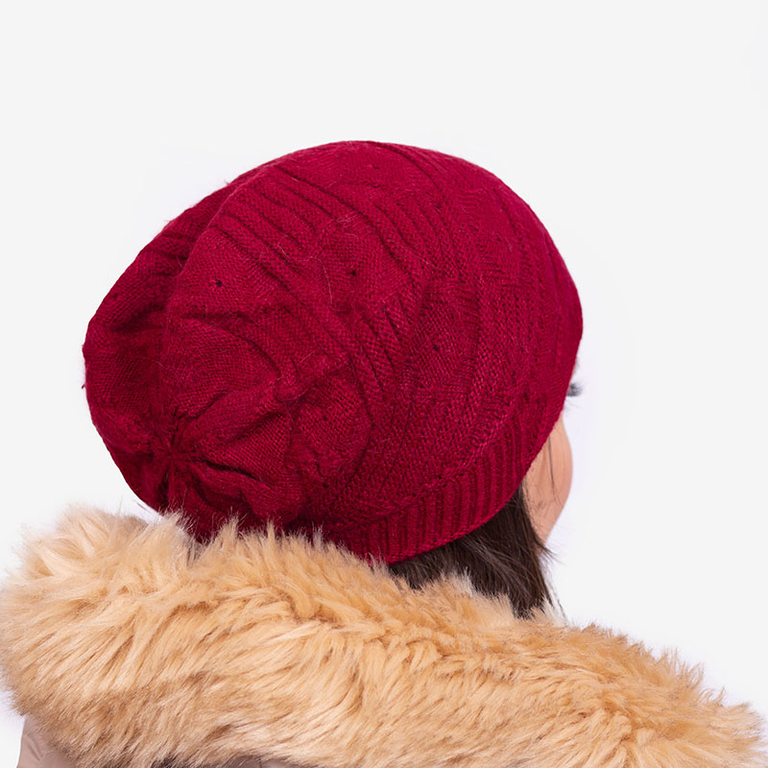 Maroon warm women's double-layer beanie - Accessories