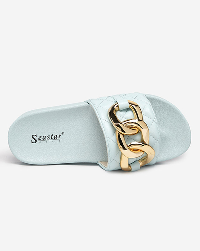 Blue women's quilted slippers with a gold chain Eteris - Footwear